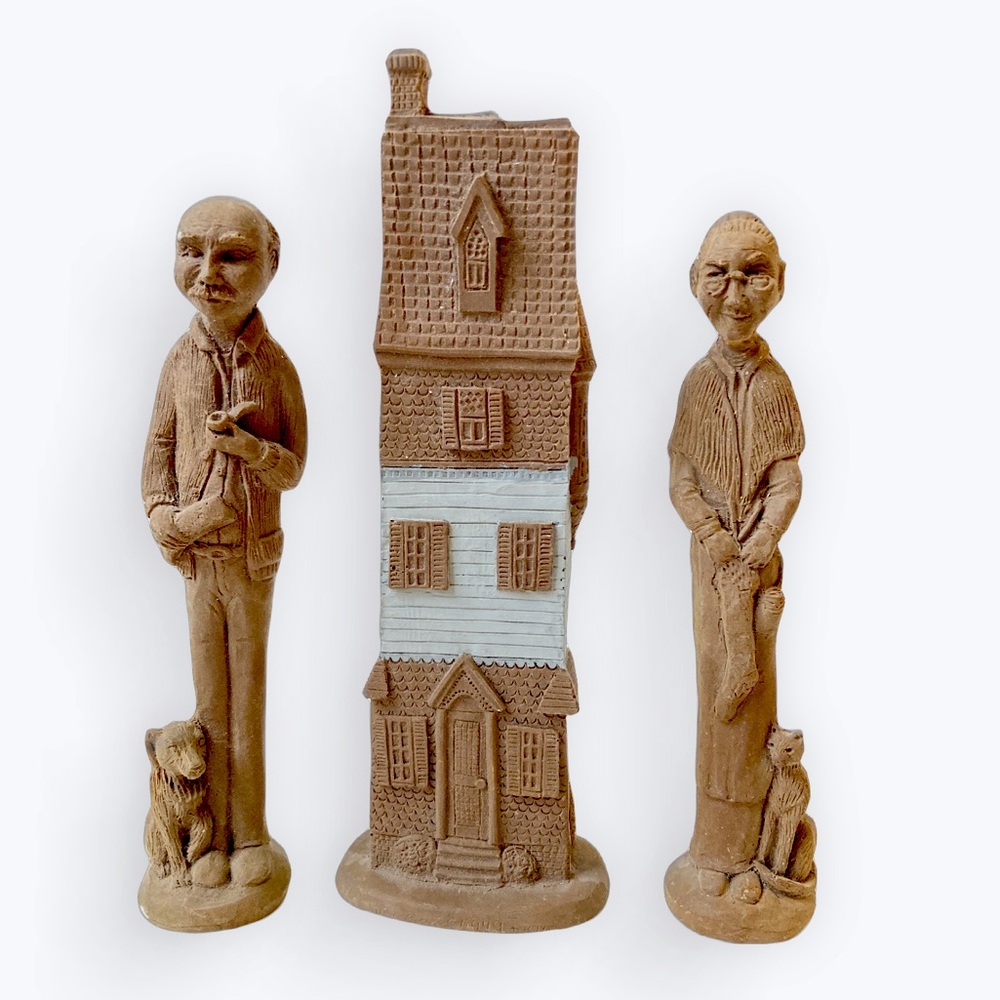 Unique Carved Figurines House Old Man and Woman